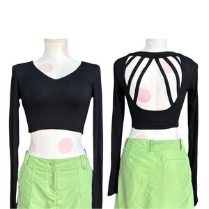 Mod Long Sleeve Crop Top with Cutout Strappy Back - size small